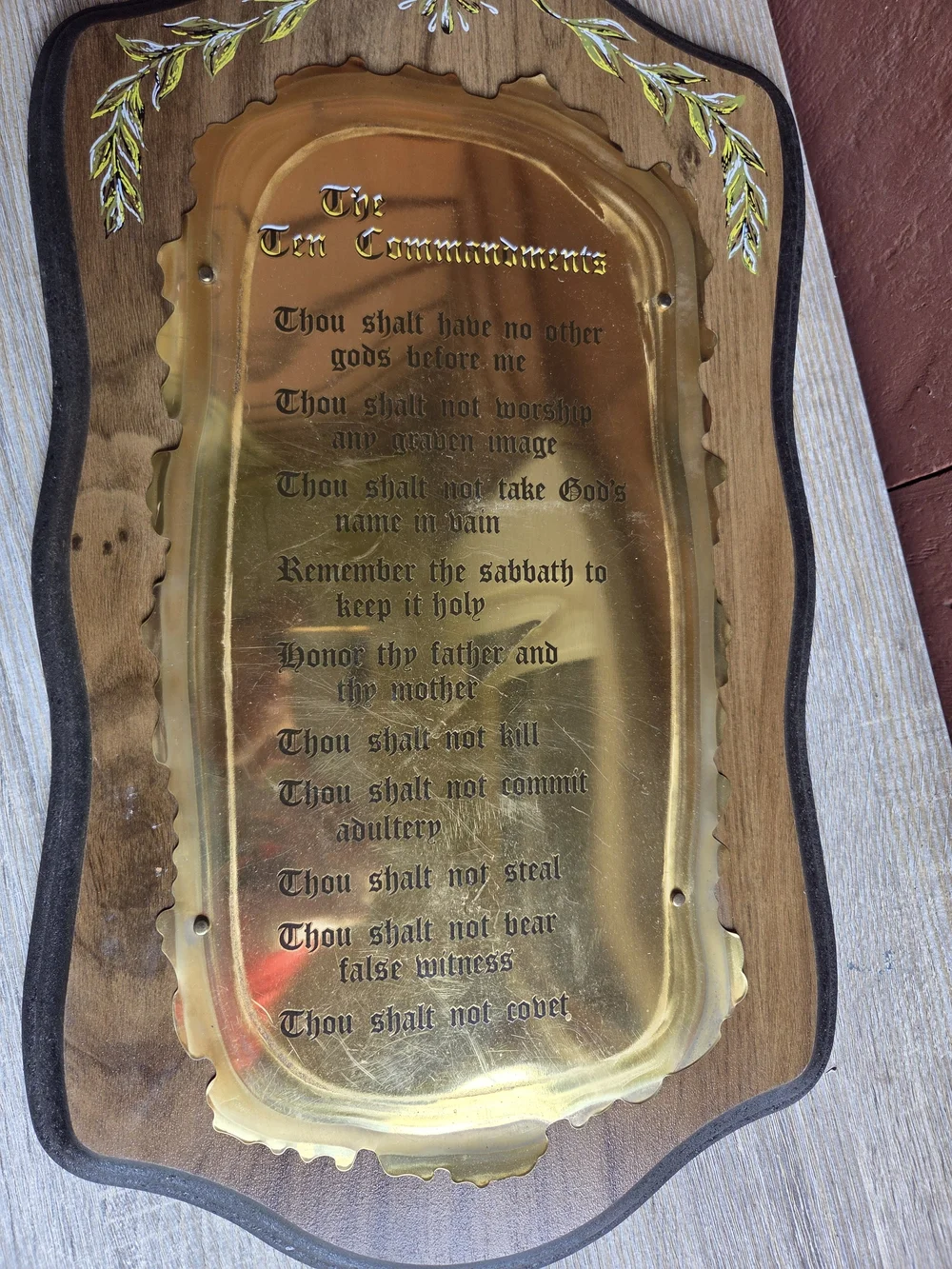 Vintage Home Interiors Homco The Ten Commandments Brass Wood Wall Plaque 10”x18”